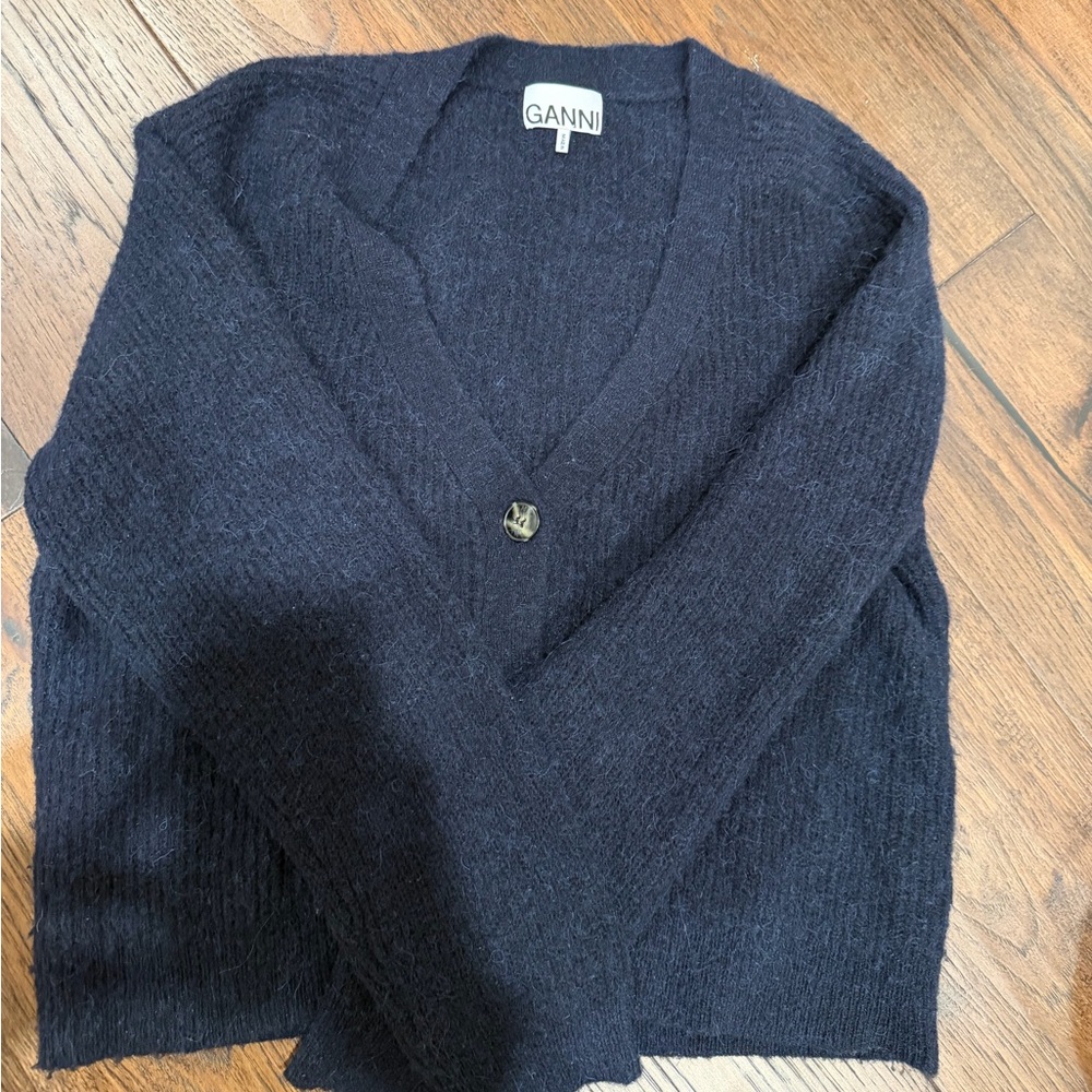 NEW Ganni Navy Button Down Wool Cardigan Size Small